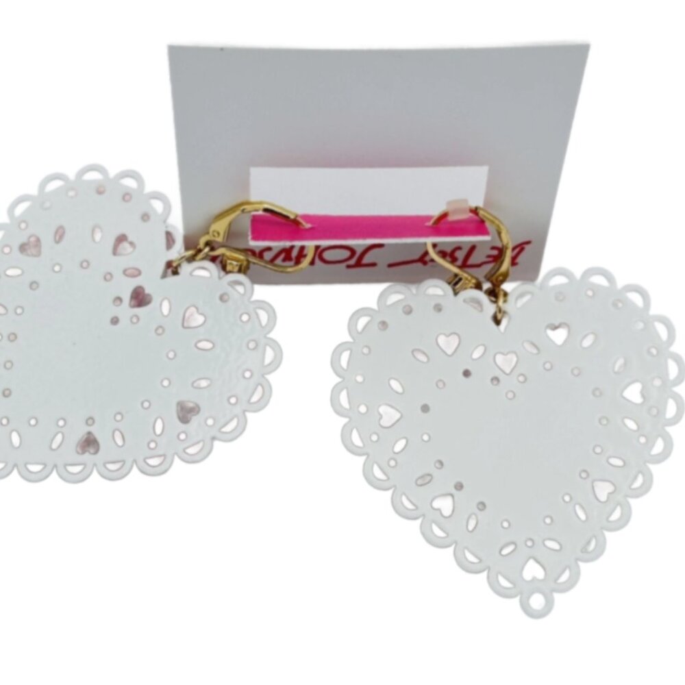 Valentine's Baby Cakes Lucite Strawberry Heart & Bow Earrings - Picture 3 of 4